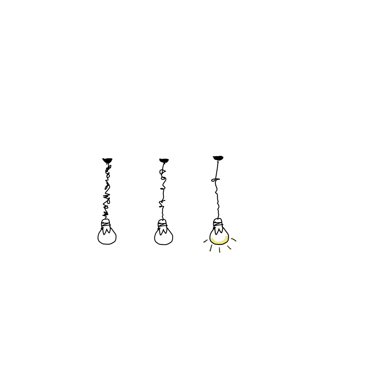 Three bulbs with progressively untangled wires